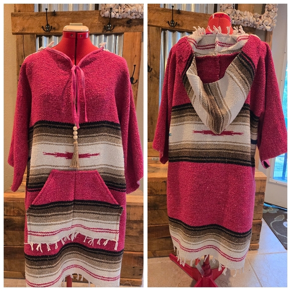 Upcycled Pullover Blanket Coat M-L Fuscia Handmade Dont Throw It Out - Picture 1 of 4